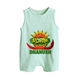 Traditional Onam Thiruvonam Emblem Button Romper - MINT GREEN - New Born (Chest 18")