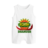 Traditional Onam Thiruvonam Emblem Button Romper - WHITE - New Born (Chest 18")