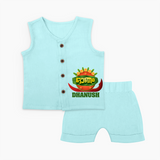 Traditional Onam Thiruvonam Emblem Jabla Shorts Set - BABY BLUE - 0 - 3 Months Old (Chest 9.8")