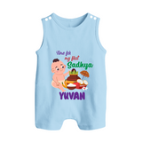 My First Onam Sadhya Celebration Button Romper - BABY BLUE - New Born (Chest 18")