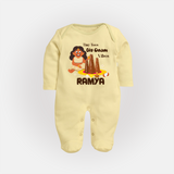 Tiny Toes Big Onam Vibes Girl Full Body Suit - PASTEL YELLOW - New Born (Chest 7.5")