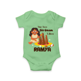 Tiny Toes Big Onam Vibes Girl Romper - GREEN - New Born (Chest 14")