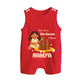 Tiny Toes Big Onam Vibes Girl Button Romper - RED - New Born (Chest 18")