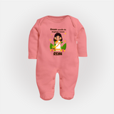 Onam Style Traditional Girl Full Body Suit - PEACH - New Born (Chest 7.5")