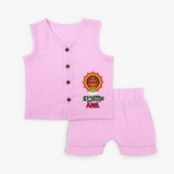 Kathakali Heritage Emblem Jabla Shorts Set - BABY PINK - 0 - 3 Months Old (Chest 9.8")