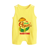 My First Onam Banana Leaf Celebration Button Romper - PASTEL YELLOW - New Born (Chest 18")
