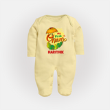 My First Onam Banana Leaf Celebration Full Body Suit - PASTEL YELLOW - New Born (Chest 7.5")