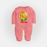 My First Onam Banana Leaf Celebration Full Body Suit - PEACH - New Born (Chest 7.5")