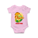 My First Onam Banana Leaf Celebration Romper - BABY PINK - New Born (Chest 14")