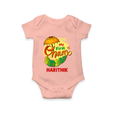 My First Onam Banana Leaf Celebration Romper - PEACH - New Born (Chest 14")
