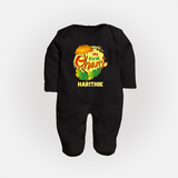 My First Onam Banana Leaf Celebration Full Body Suit - BLACK - New Born (Chest 7.5")