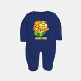 My First Onam Banana Leaf Celebration Full Body Suit - NAVY BLUE - New Born (Chest 7.5")