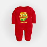 My First Onam Banana Leaf Celebration Full Body Suit - RED - New Born (Chest 7.5")
