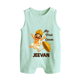 My First Onam Mahabali Button Romper - MINT GREEN - New Born (Chest 18")