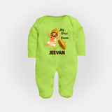 My First Onam Mahabali Full Body Suit - LIME GREEN - New Born (Chest 7.5")