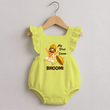 My First Onam Mahabali Romper Frock - PASTEL YELLOW - 0 - 3 Months Old (Chest 19")