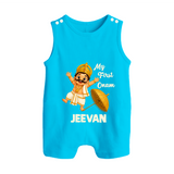 My First Onam Mahabali Button Romper - SKY BLUE - New Born (Chest 18")