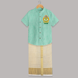 Kathakali Floral Charm Shirt and Dhoti - AQUA GREEN - 0 - 6 Months Old (Chest-23") (Dhoti length-14")