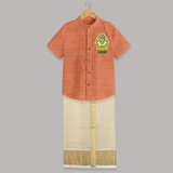 Kathakali Floral Charm Shirt and Dhoti - ORANGE - 0 - 6 Months Old (Chest-23") (Dhoti length-14")