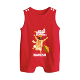 Mahabali Festive Wishes Button Romper - RED - New Born (Chest 18")
