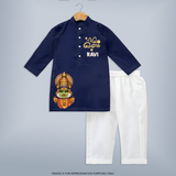 Classic Kathakali Portrait Kurta - NAVY BLUE - 3 - 6 Months Old (Chest 24", Kurta Length 14'', Waist 19", Pant Length 14")