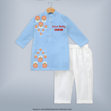Kathakali Motif Trail Kurta - BABY BLUE - 3 - 6 Months Old (Chest 24", Kurta Length 14'', Waist 19", Pant Length 14")