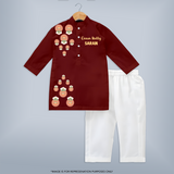 Kathakali Motif Trail Kurta - MAROON - 3 - 6 Months Old (Chest 24", Kurta Length 14'', Waist 19", Pant Length 14")