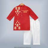 Kathakali Motif Trail Kurta - RED - 3 - 6 Months Old (Chest 24", Kurta Length 14'', Waist 19", Pant Length 14")