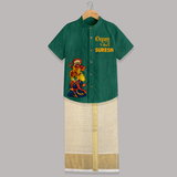 Kathakali & Theyyam Heritage Shirt and Dhoti - DARK GREEN - 0 - 6 Months Old (Chest-23") (Dhoti length-14")