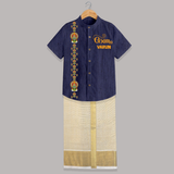Kathakali Heritage Border Shirt and Dhoti - DARK BLUE - 0 - 6 Months Old (Chest-23") (Dhoti length-14")