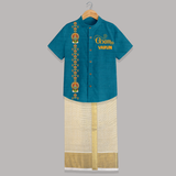Kathakali Heritage Border Shirt and Dhoti - PEACOCK BLUE - 0 - 6 Months Old (Chest-23") (Dhoti length-14")