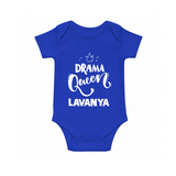 Drama Queen Personalized Romper - COBALT BLUE - New Born (Chest 14")