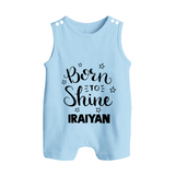 Born To Shine Personalized Button Romper - BABY BLUE - New Born (Chest 18")