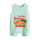 I'm The Boss Personalized Button Romper - MINT GREEN - New Born (Chest 18")