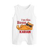 I'm The Boss Personalized Button Romper - WHITE - New Born (Chest 18")