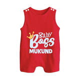Baby Boss Boy Personalized Button Romper - RED - New Born (Chest 18")