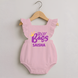 Baby Boss Girl Personalized Romper Frock - BABY PINK - 0 - 3 Months Old (Chest 19")