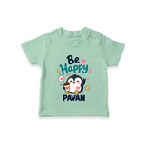 Be Happy Penguin Personalized TShirt - MINT GREEN - 0-5 Months Old (Chest 17")