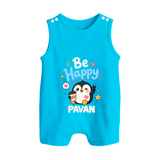 Be Happy Penguin Personalized Button Romper - SKY BLUE - New Born (Chest 18")