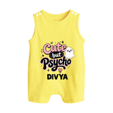 Cute But Psycho Personalized Button Romper - PASTEL YELLOW - New Born (Chest 18")