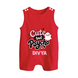Cute But Psycho Personalized Button Romper - RED - New Born (Chest 18")