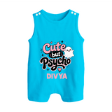 Cute But Psycho Personalized Button Romper - SKY BLUE - New Born (Chest 18")