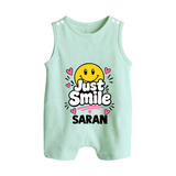 Just Smile Personalized Button Romper - MINT GREEN - New Born (Chest 18")