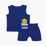 Just Smile Personalized Jabla Set - NAVY BLUE - 0 - 3 Months Old (Chest 9.8")