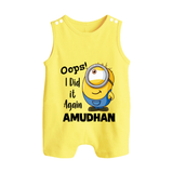 Oops! I Did It Again Personalized Button Romper - PASTEL YELLOW - New Born (Chest 18")