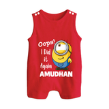 Oops! I Did It Again Personalized Button Romper - RED - New Born (Chest 18")