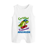 Certified Troublemaker Personalized Button Romper - WHITE - New Born (Chest 18")