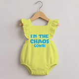 I'm The Chaos Personalized Romper Frock - PASTEL YELLOW - 0 - 3 Months Old (Chest 19")