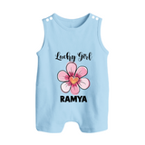 Lucky Girl Personalized Button Romper - BABY BLUE - New Born (Chest 18")