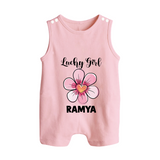 Lucky Girl Personalized Button Romper - BABY PINK - New Born (Chest 18")